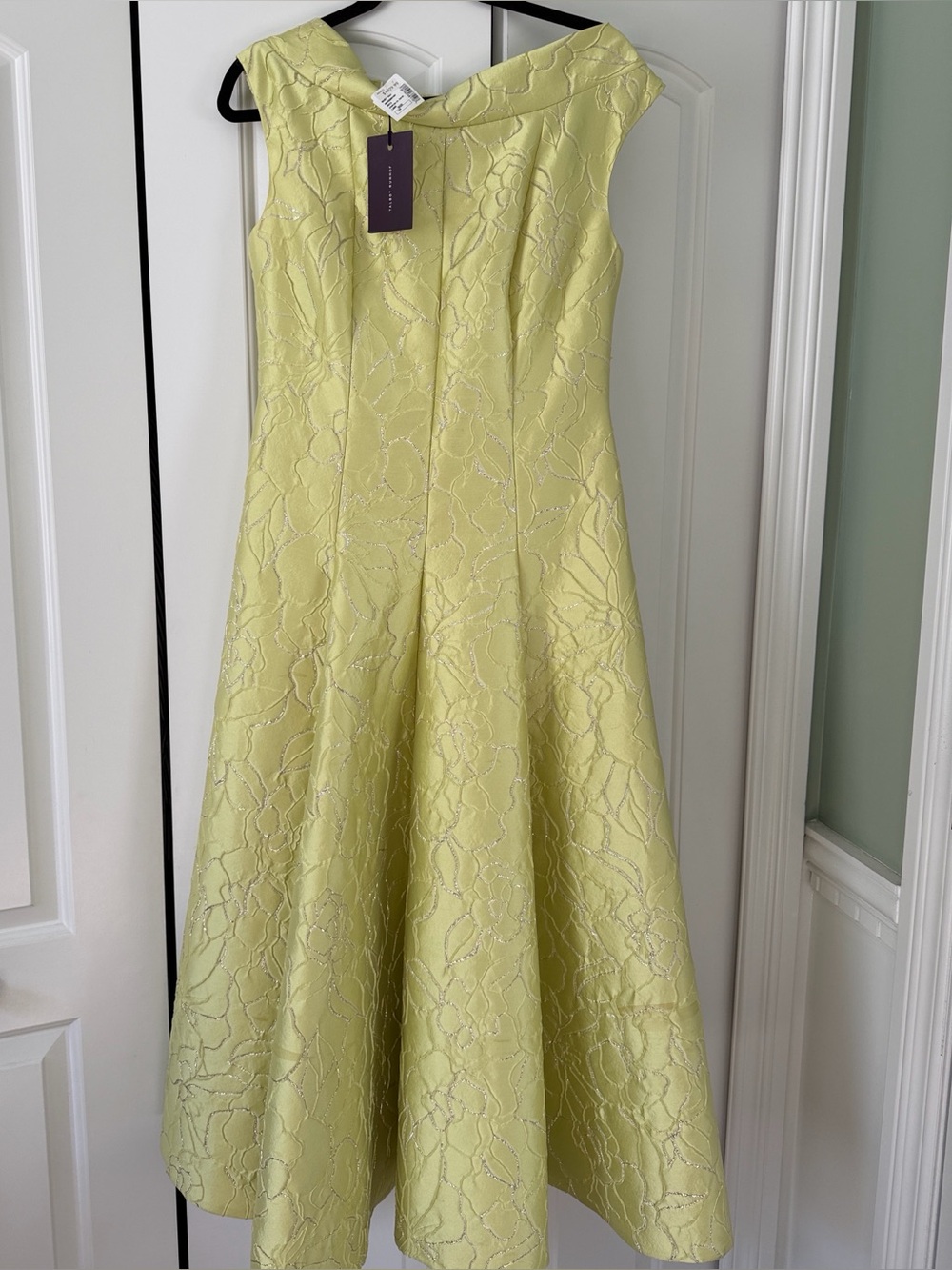 Talbot Runhof Lime Green  Jacquard Top with Metallic Gold  Threading gown
